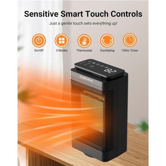 Portable Electric Space Heater with Remote, 1500W Ceramic Oscillating Heater - Picture 2 of 7